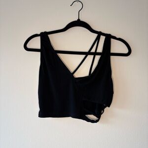 Cider Black cut Out Crop Top with Strappy Detail